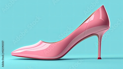 Fashionable footwear concept. Pink shoes with highheel. Fashion, trend and style. Trendy clothes for women. Graphic element for website. Cartoon flat vector illustration isolated on blue background photo