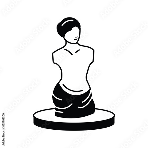 A classical sculpture of a woman displayed in an art exhibit