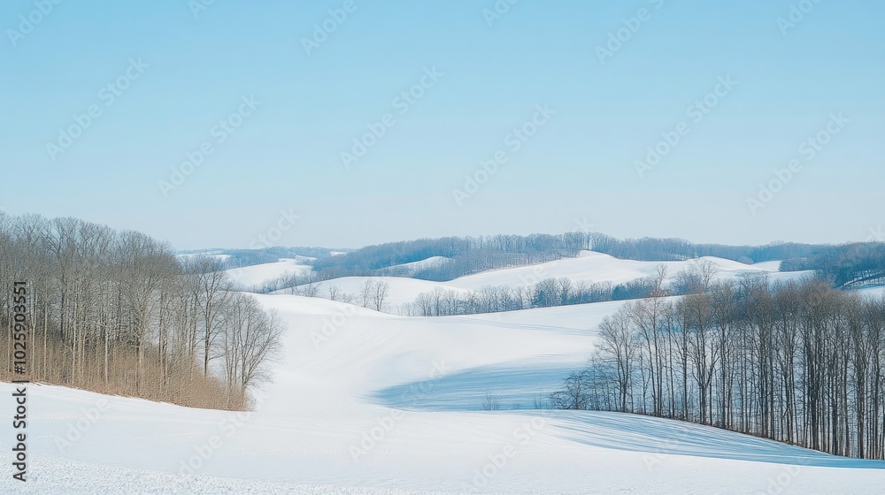 Obraz premium Serene Winter Landscape with Gentle Snow-Covered Hills