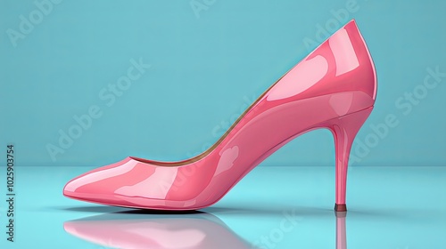 Fashionable footwear concept. Pink shoes with highheel. Fashion, trend and style. Trendy clothes for women. Graphic element for website. Cartoon flat vector illustration isolated on blue background photo