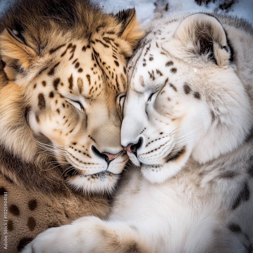 Fototapeta premium A portrait in which a family of lions embraces each other
