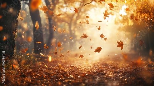 Autumn Leaves Falling in a Golden Forest