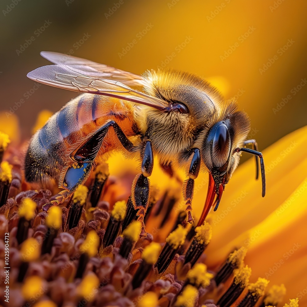 Close-up Macro Photography of Honey Bee Collecting Pollen on Sunflower Close-up Macro Photography of Honey Bee Collecting Pollen on Sunflower