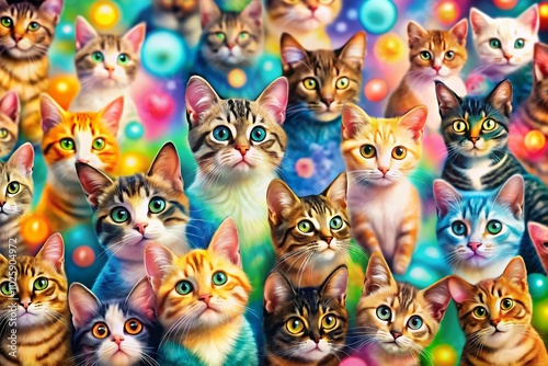 Adorable Cat Pattern Background in Tilt-Shift Style for Unique Home Decor