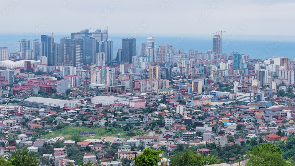 A sweeping panoramic view of Batumi, highlighting the city's stunning skyline. A sweeping panoramic view of Batumi, highlighting the city's stunning skyline.