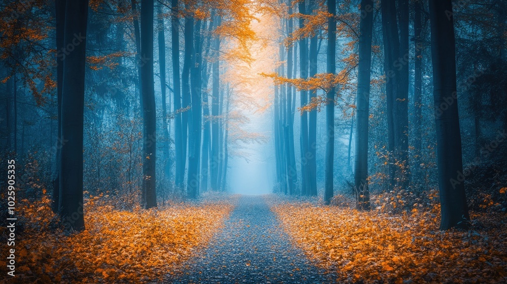 Fototapeta premium Enchanted Forest Pathway in Autumn Light