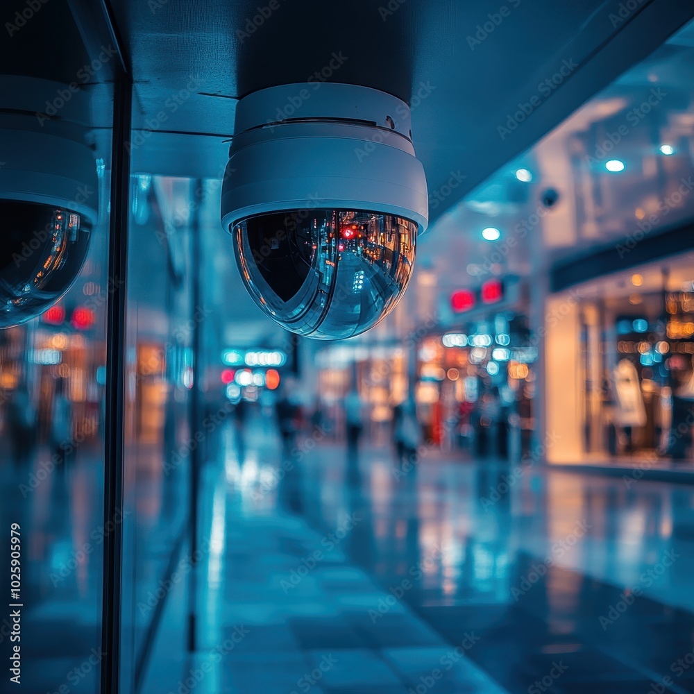 Security Camera Reflecting Busy City Street at Night. Security Camera Reflecting Busy City Street at Night.