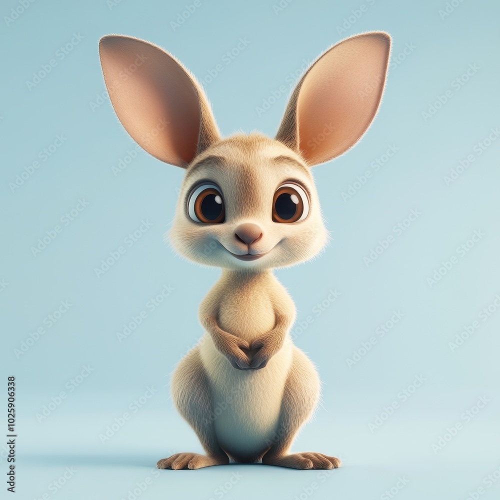 Adorable Cartoon Kangaroo with Big Eyes and Cute Expression, 3D Rendered Animal. Adorable Cartoon Kangaroo with Big Eyes and Cute Expression, 3D Rendered Animal.