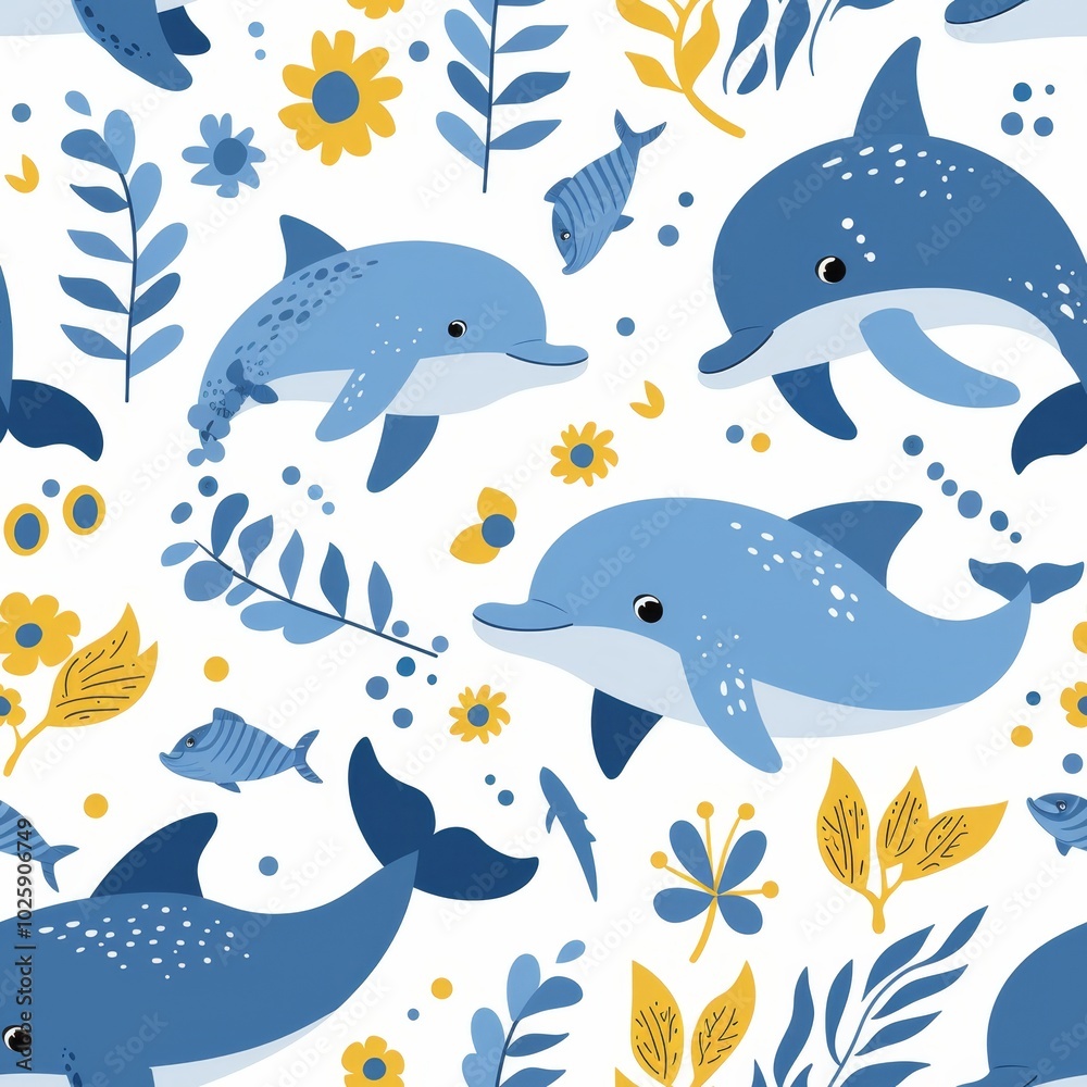 Cute Dolphins pattern. ai generated