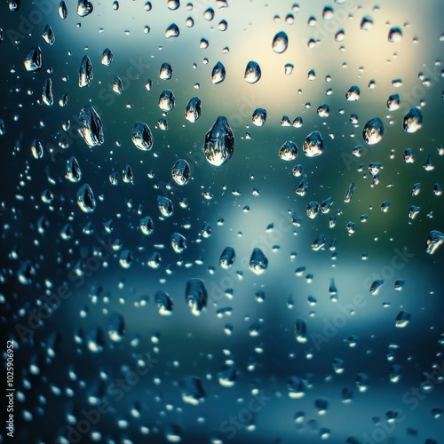 Abstract Water Droplets on Glass Surface with Blue and Green Background