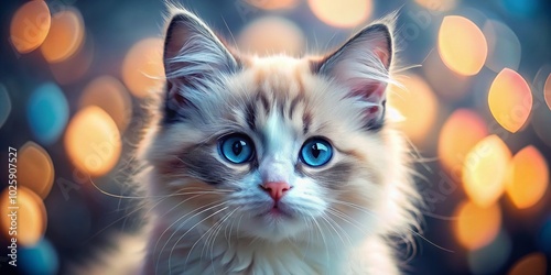 Adorable Ragdoll Kitten with Striking Blue Eyes in Tilt-Shift Photography Style