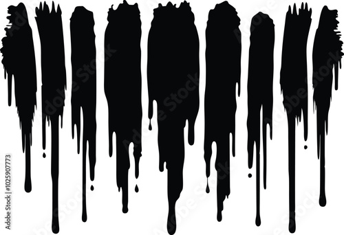 Vibrant Black Paint Strokes, Flat Vector Illustration Set on White Background.