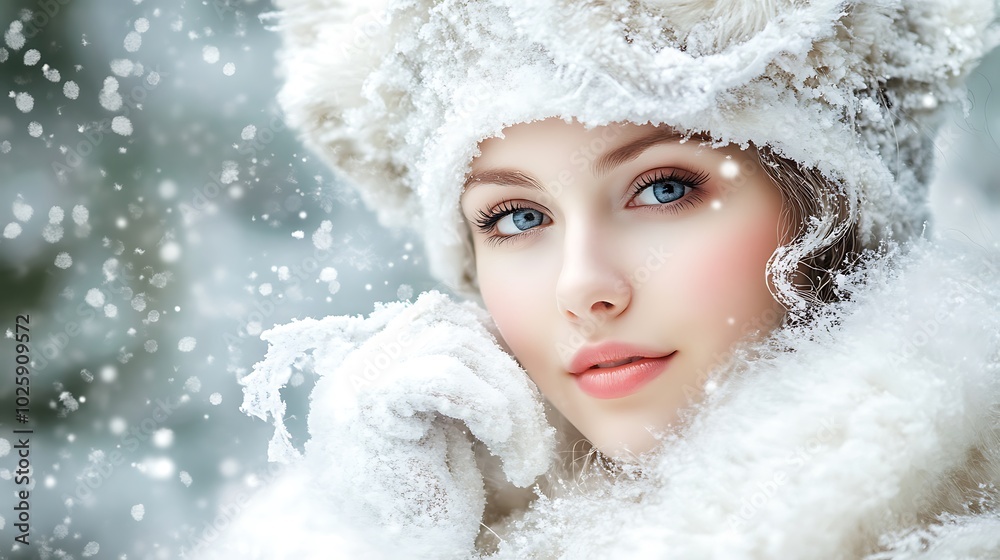 Portrait of a beautiful young woman in a snowy forest Portrait of a beautiful young woman in a snowy forest