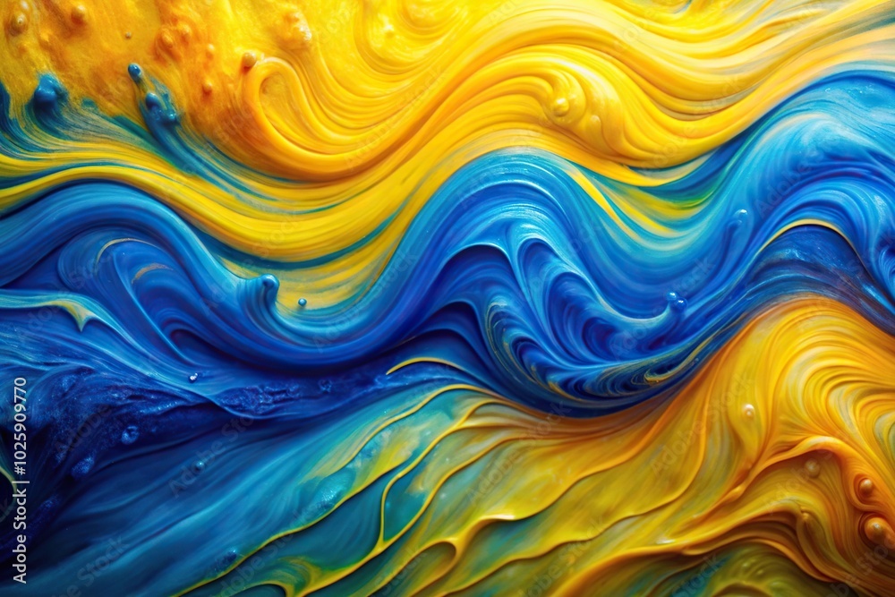 Obraz premium Colorful abstract background with yellow and blue waves of paint