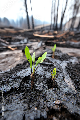 New growth after forest fire recovery. photo