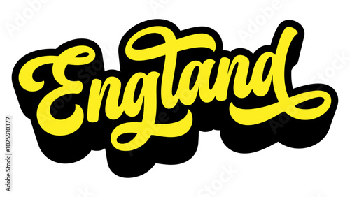 England country name written in retro groovy three-dimensional script lettering