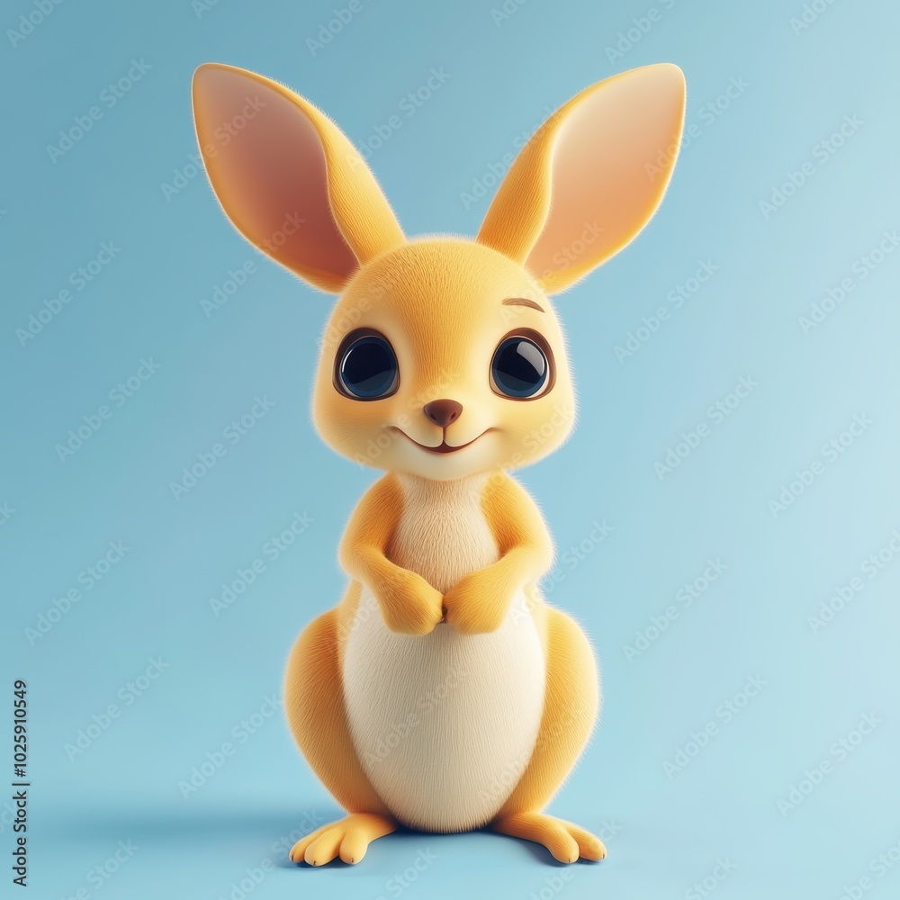 Adorable 3D Cartoon Kangaroo with Big Eyes on Blue Background. Adorable 3D Cartoon Kangaroo with Big Eyes on Blue Background.