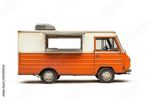 Food truck with open window on white background