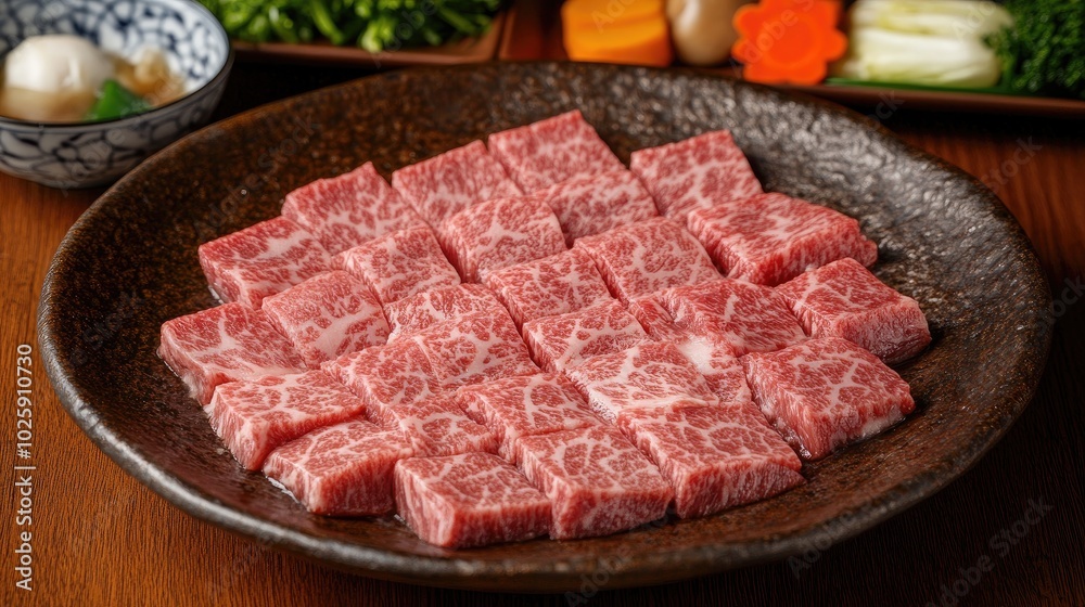 Premium Marbled Beef on Elegant Plate Premium Marbled Beef on Elegant Plate