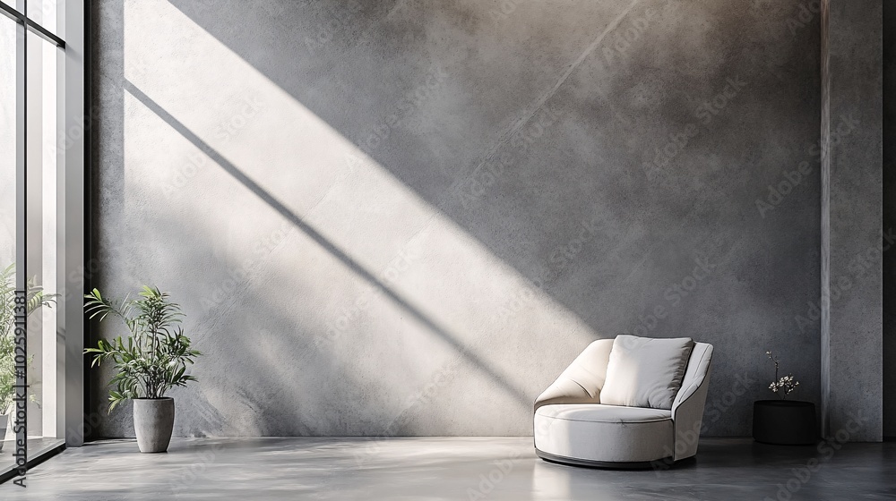 Modern Minimalist Room with Concrete Wall and Soft Light Modern Minimalist Room with Concrete Wall and Soft Light