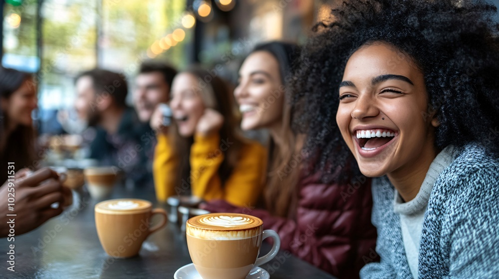 Group of Friends Celebrating with Coffee at a Cozy Café