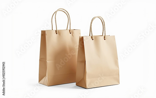 Set of paper shopping bag, file of isolated cut-out object on white background, mockup template for the design