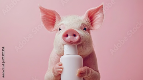 Wallpaper Mural Pig Holding Blank white skincare bottles, Wearing mask beauty  Torontodigital.ca