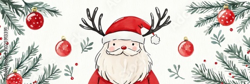 Rustic background illustration of Santa Claus with reindeer antlers photo