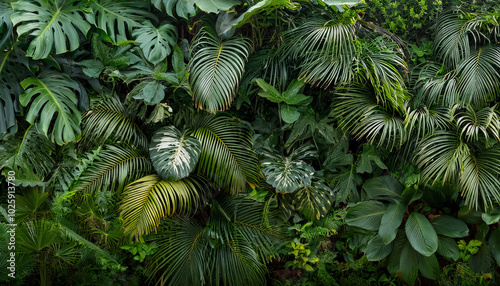Green garden walls from tropical plants, best for web summer background.