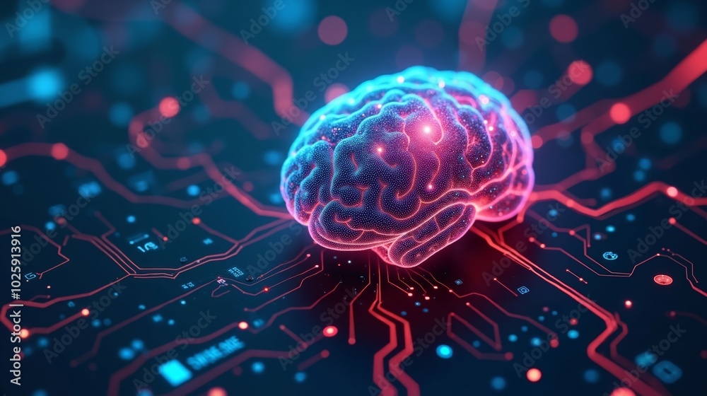 Concept of General Health Surrounding Intelligence with a Human Brain Connected to Flowing Digital Data and Glowing Circuits Concept of General Health Surrounding Intelligence with a Human Brain Connected to Flowing Digital Data and Glowing Circuits