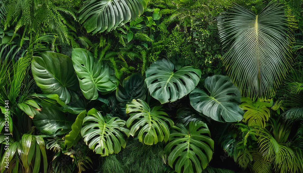 Fototapeta premium Green garden walls from tropical plants, best for web summer background.