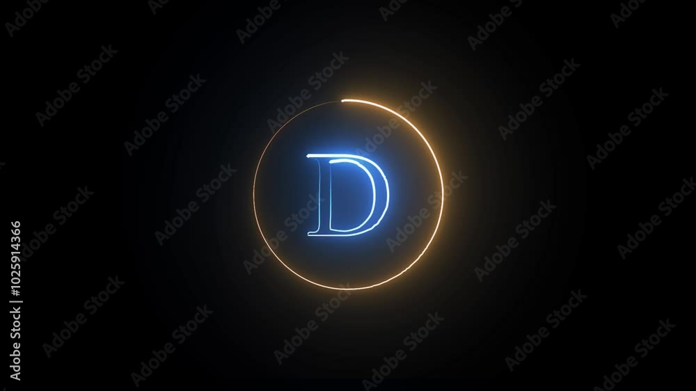 neon D text icon animation by neon on black background 4k video animation. neon D text icon animation by neon on black background 4k video animation.