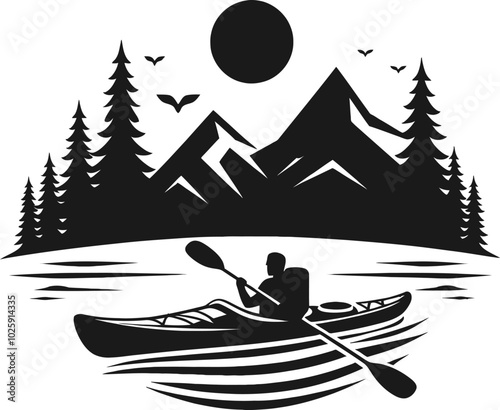 River trekking. silhouette design, minimal flat vector design, white background