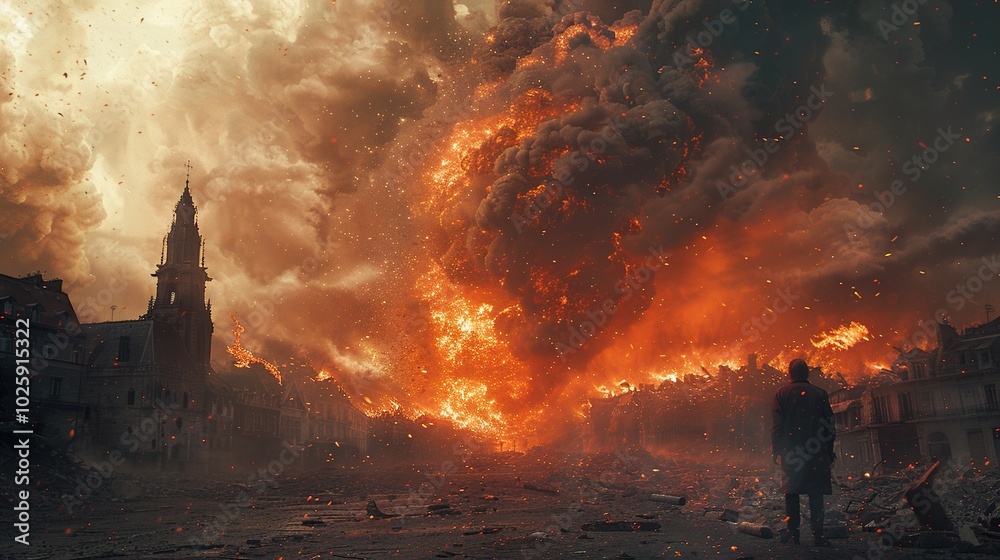 Fototapeta premium A City in Flames: A Post-Apocalyptic Vision