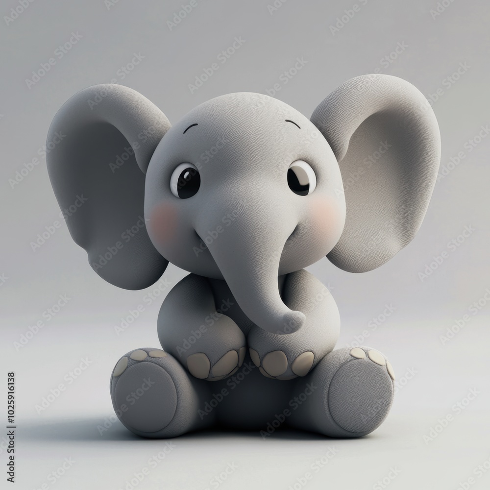 Cute Cartoon Baby Elephant Sitting - 3D Render, Isolated on White Background. Cute Cartoon Baby Elephant Sitting - 3D Render, Isolated on White Background.