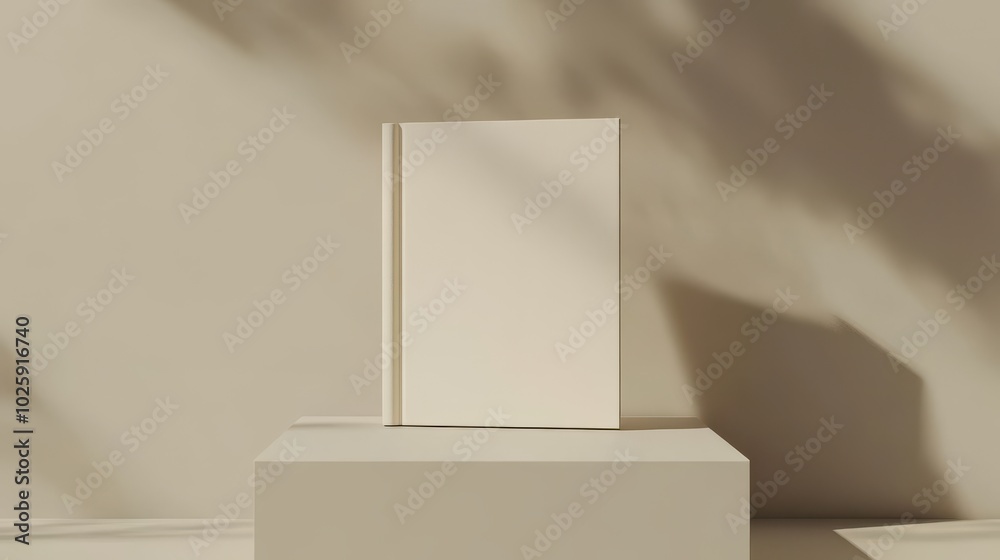 Minimalist Beige Book Mockup on Platform with Soft Shadows.