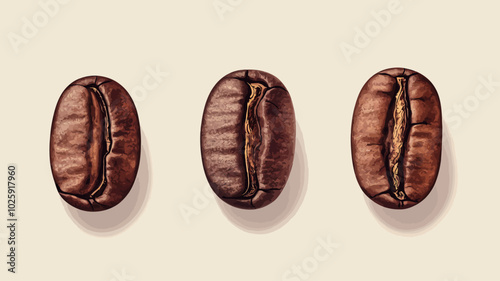 Coffee beans isolated on white background. 3d illustration. 