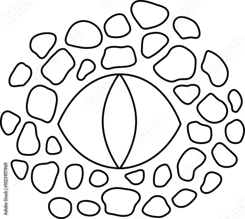 Vector black and white dinosaur eye icon. Dino face part with skin texture line illustration. Funny ancient animal clipart isolated on white. Cartoon paleontology logo coloring page