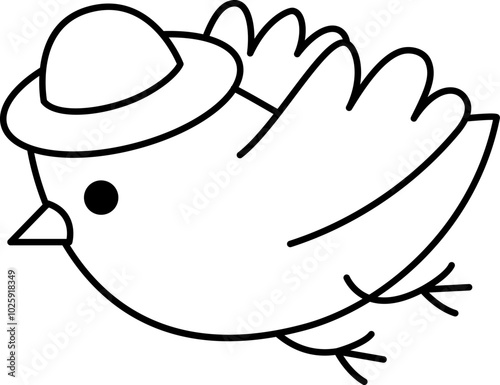 Vector black and white flying bird in hat icon. Cartoon archeologist animal clipart. Historical dinosaur dig or excavations scientist, explorer line illustration. Cute coloring page for kids