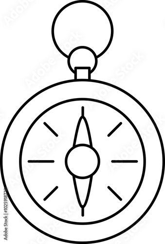 Vector black and white compass icon isolated on white background. Camping, hiking, archaeologist or paleontologist equipment line illustration or coloring page. Orienteering device for tourism