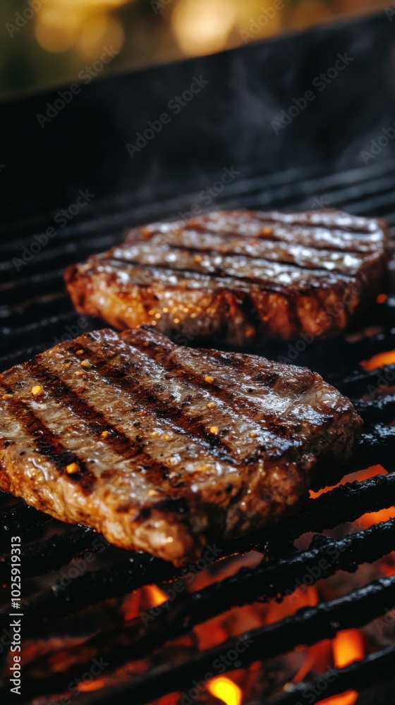 Juicy steaks sizzling on the grill Juicy steaks sizzling on the grill