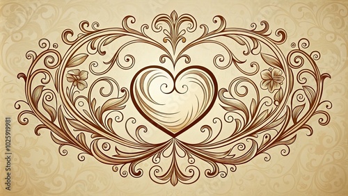 An elegant vintage heart monogram adorned with hand-drawn flourishes, perfect for love letters, romantic notes, and timeless Valentine’s Day designs to express affection.