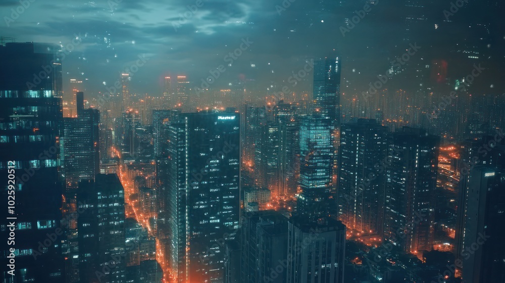 Fototapeta premium Night Cityscape with Fog