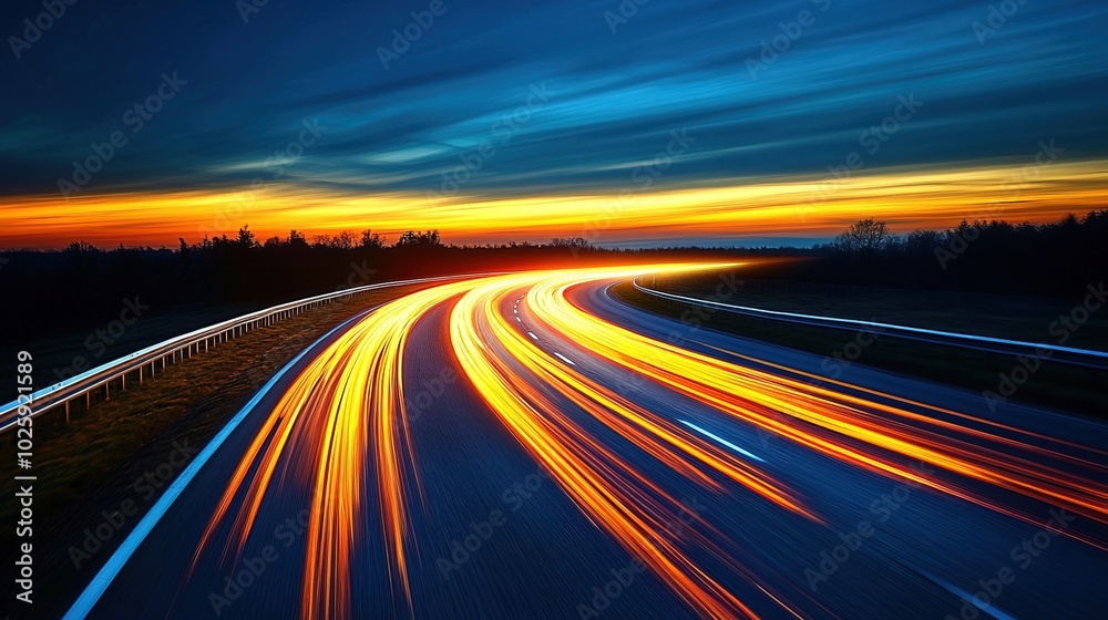 Obraz premium Car speed lights. Glowing trail highway road 