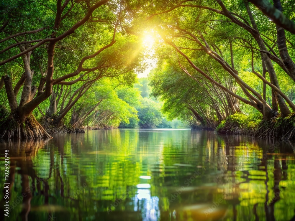 Bokeh Effect in Mangrove Forest River - Nature's Serenity Captured Bokeh Effect in Mangrove Forest River - Nature's Serenity Captured