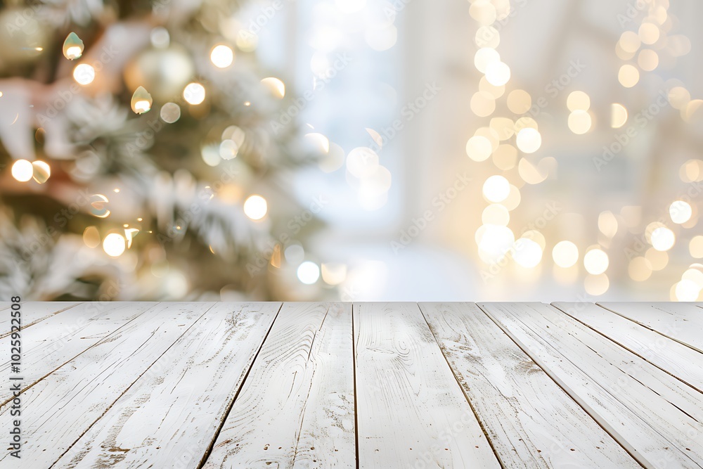 Bright White Wooden Desktop with Soft Background Bokeh. Bright White Wooden Desktop with Soft Background Bokeh.
