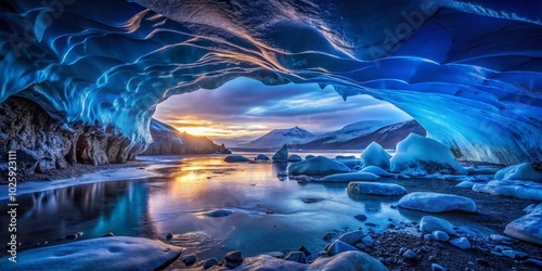 Breathtaking Low Light Photography of Ice Cave Scenery in Ktlujkull, Vik, Iceland