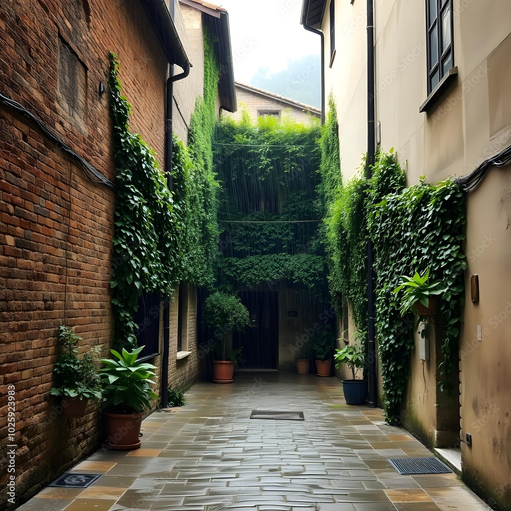 Fototapeta premium A narrow cobblestone street in a small village