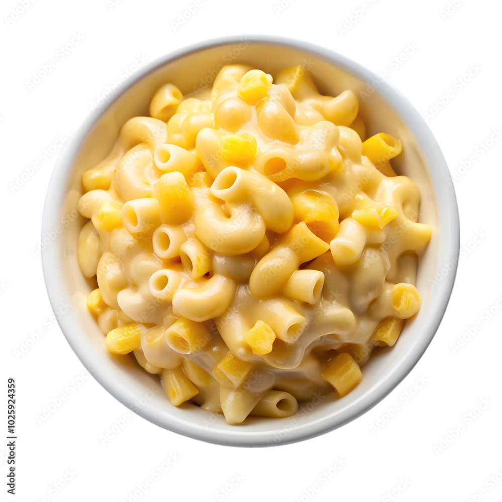 macaroni creamy corn cheese on bowl top view isolated on transparent background macaroni creamy corn cheese on bowl top view isolated on transparent background