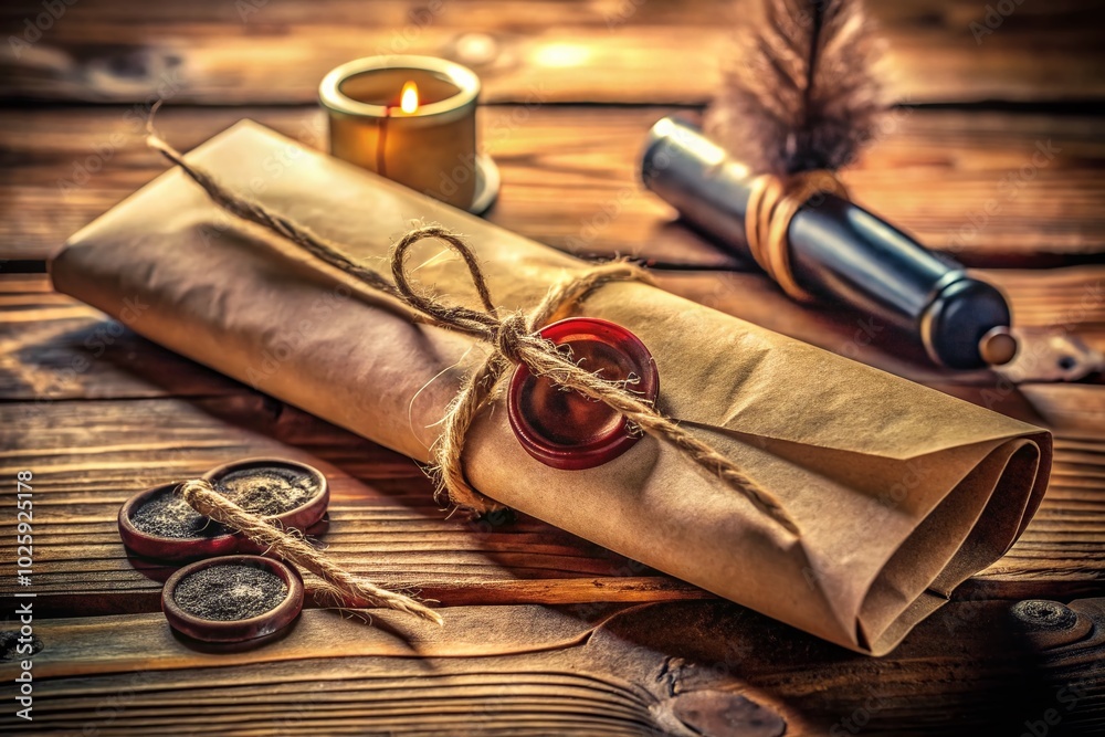 Captivating Ancient Letter with Wax Seal and Scrolls for Timeless Product Photography